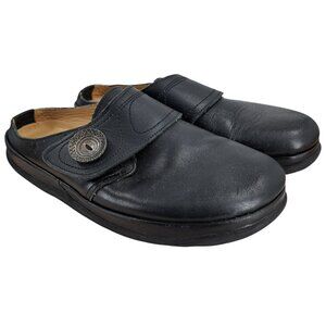 Haflinger Charlotte  Black Leather Mules Clogs Size 40 US 9/10 Round Toe Comfort